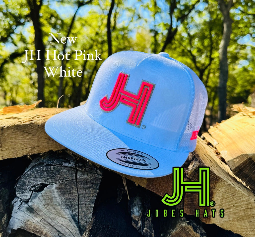 NEW 2024 JH Cap- All White JH Hot Pink - Jobes Hats, LLC