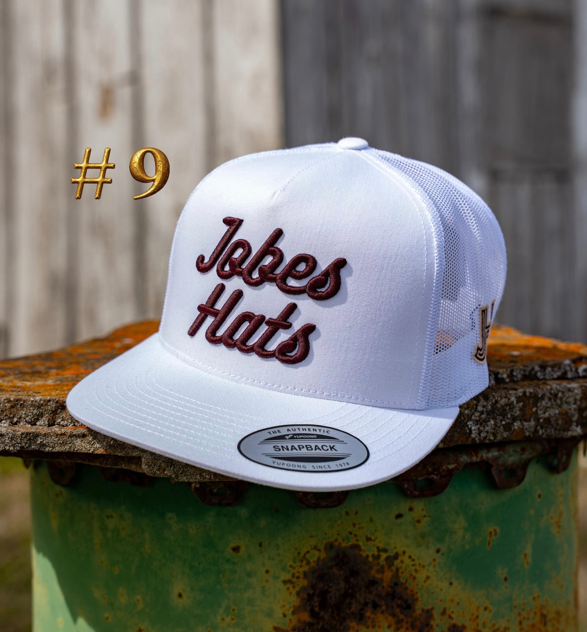 New 2026 JH Cap- “Jobes Matte” All White/Maroon  #9 - Jobes Hats, LLC
