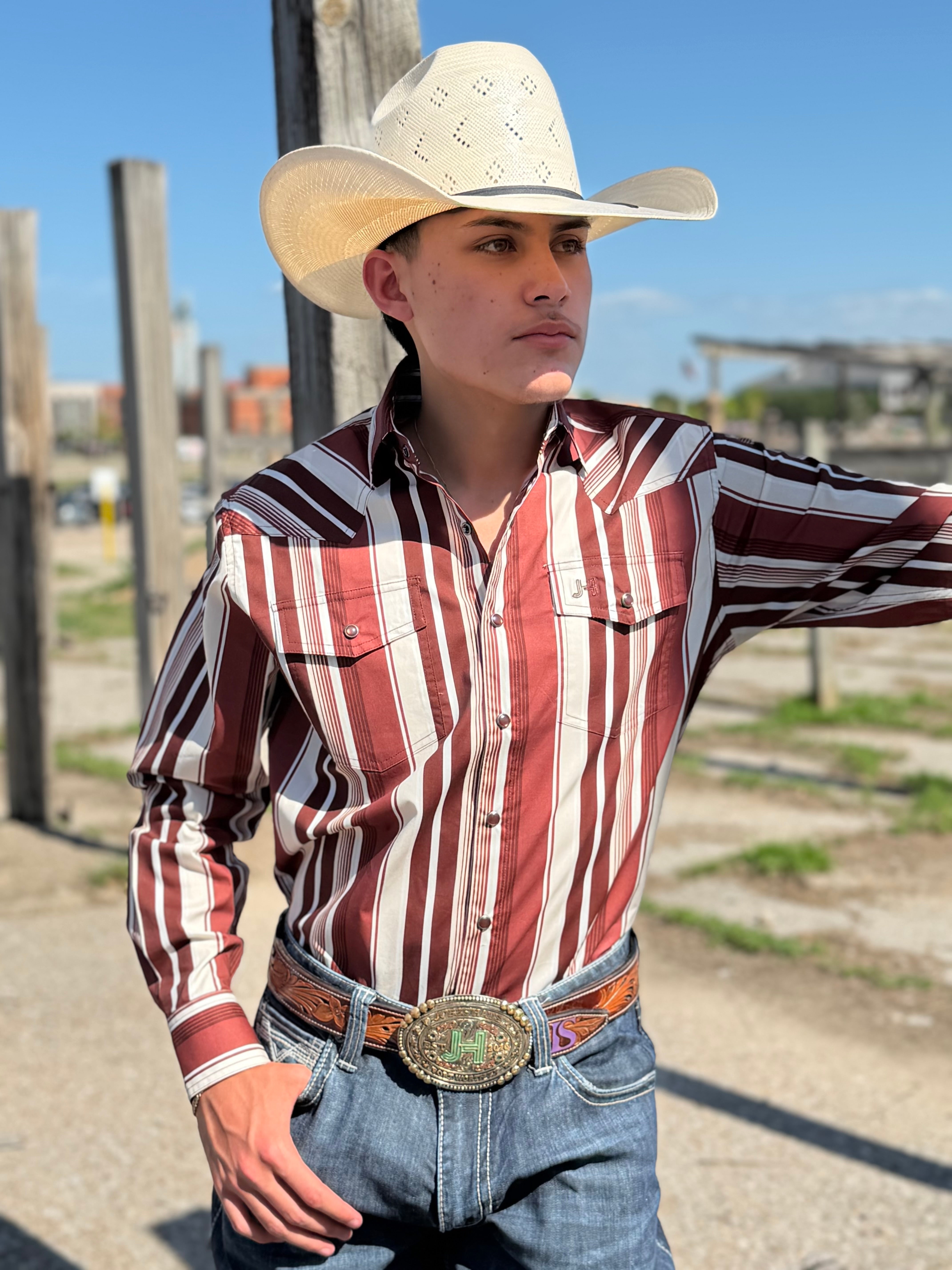 New JH Shirt Retro Collection Burgundy/Cream (Big Stripes)