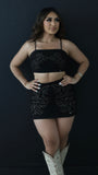 JH Womens Black Suede Embtoidered top and mini Skirt Set  #2803