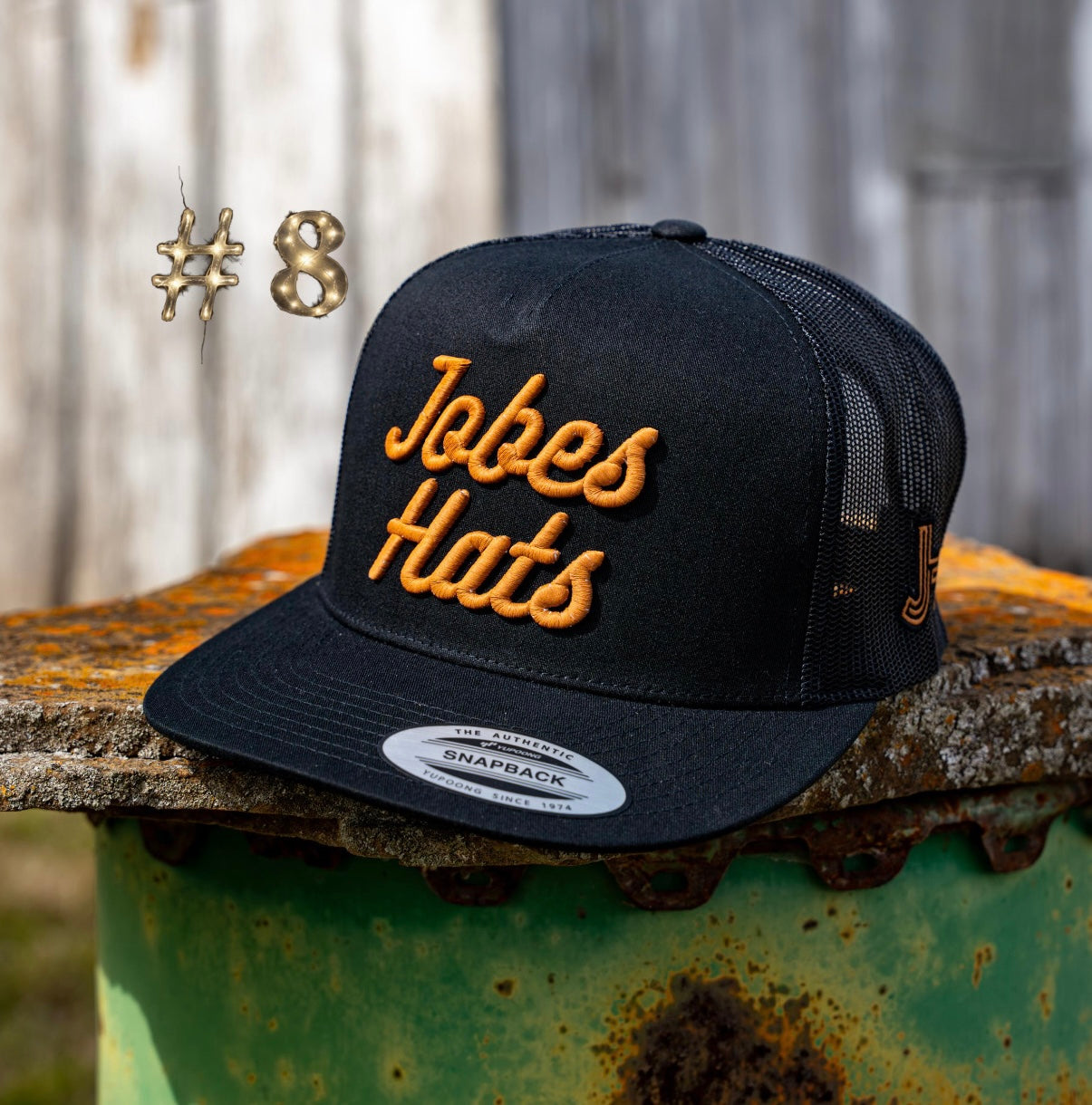 New 2026 JH Cap- “Jobes Matte” All black/Rust  #8 - Jobes Hats, LLC
