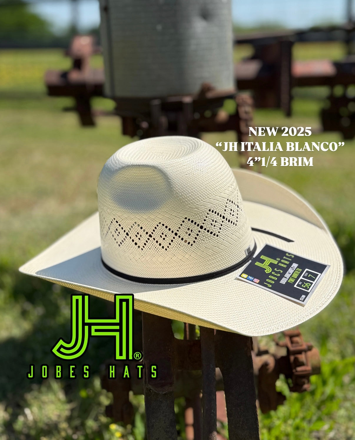 NEW 2025 JH Straw Hat “Italia White” 4”1/4 brim. - Jobes Hats, LLC