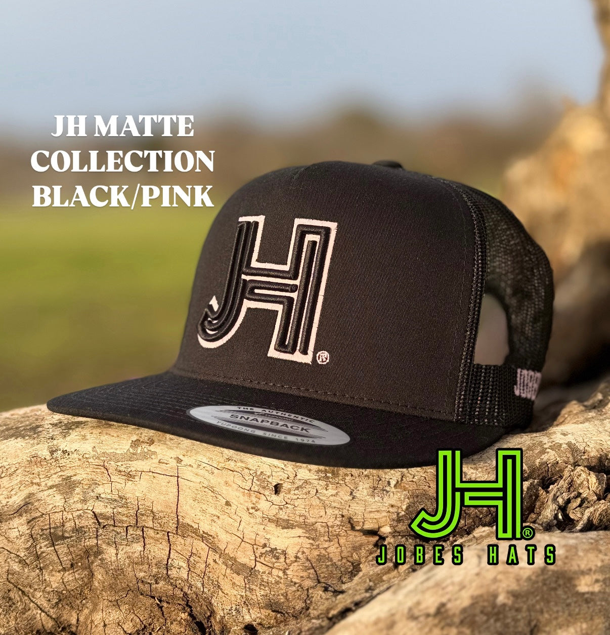 New 2025 JH Matte Collection All Black Black/Pink - Jobes Hats, LLC
