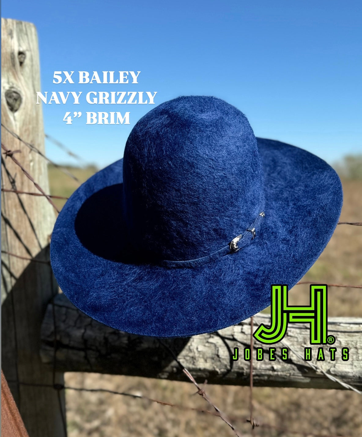 New 2025 Bailey 5X Fur Felt Navy Grizzly 4” Brim and 6” crown - Jobes Hats, LLC