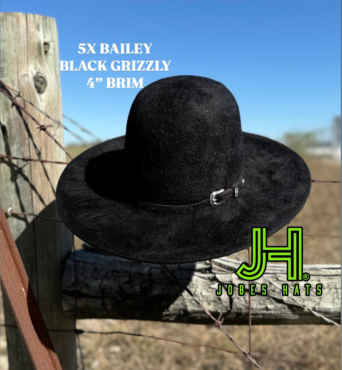 New 2025 Bailey 5X Fur Felt Black Grizzly 4” Brim and 6” crown - Jobes Hats, LLC