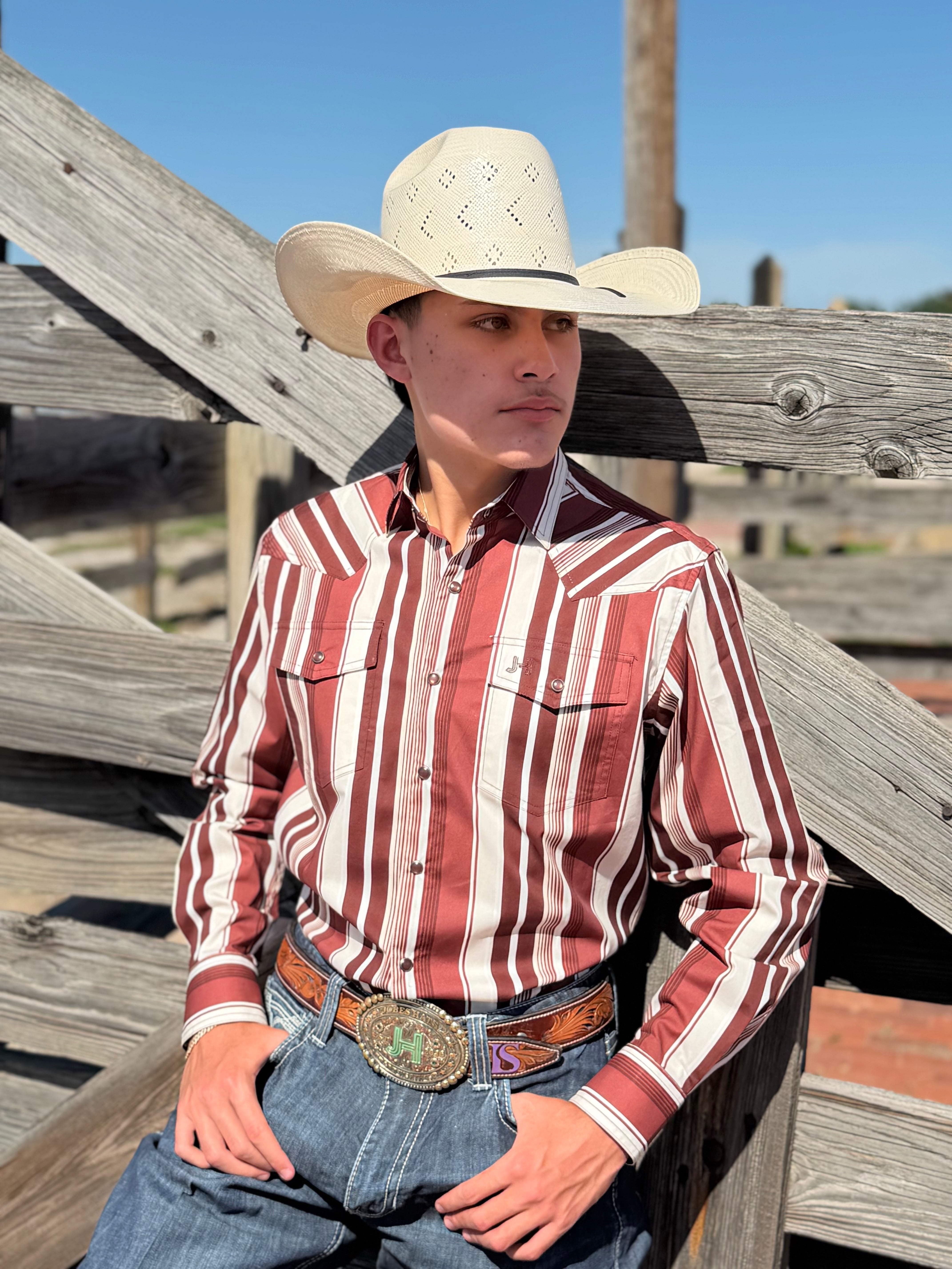 New JH Shirt Retro Collection Burgundy/Cream (Big Stripes)