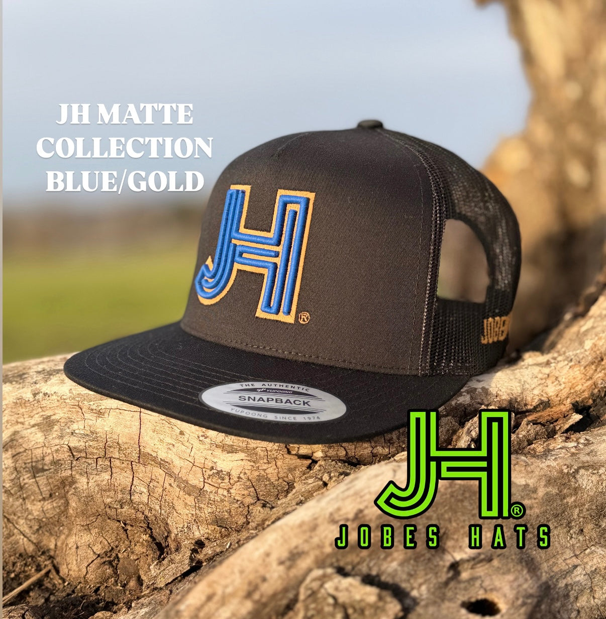 New 2025 JH Matte Collection All Black Blue/Gold - Jobes Hats, LLC
