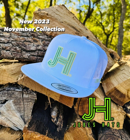 2023 November Collection  Jobes Cap-  All White Pastel Green 3D JH - Jobes Hats