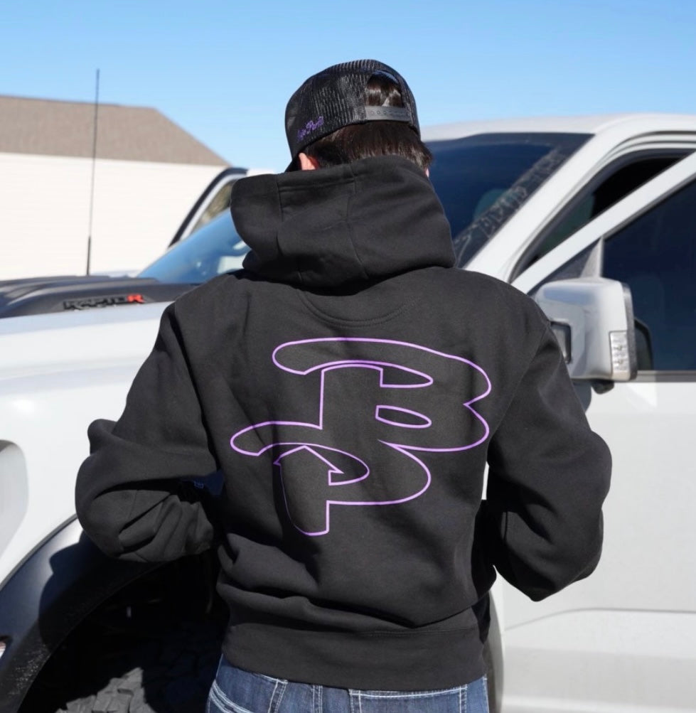NEW Bajo Perfil Hoodie- BP Black with Purple outline - Jobes Hats, LLC
