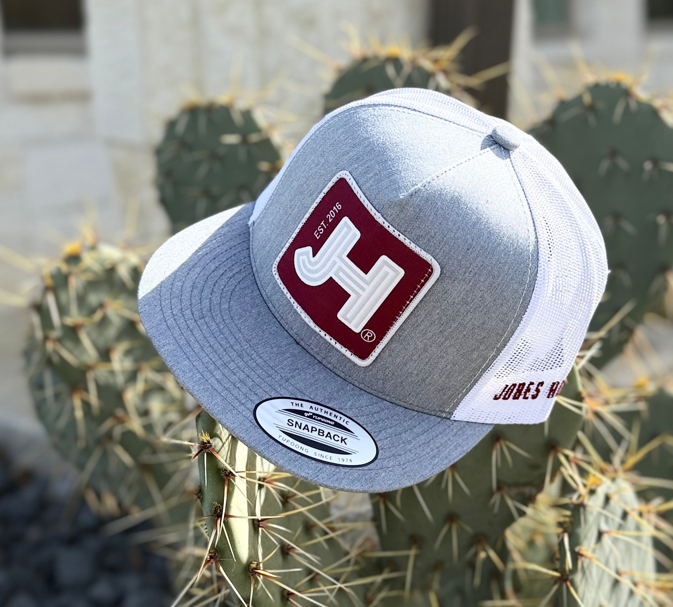 New 2022 Jobes Trucker Cap- Grey/White Solid Maroon Patch - Jobes Hats, LLC