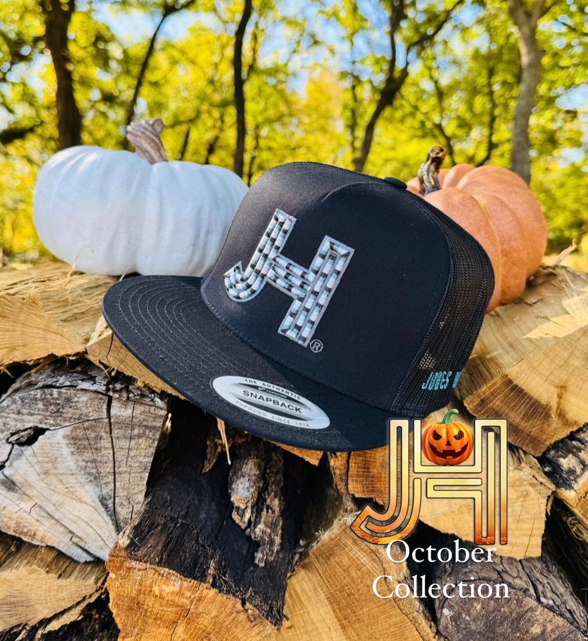 2023 October Collection Jobes Cap-  All Black 3D Tri Grey/Blue with silver outline - Jobes Hats