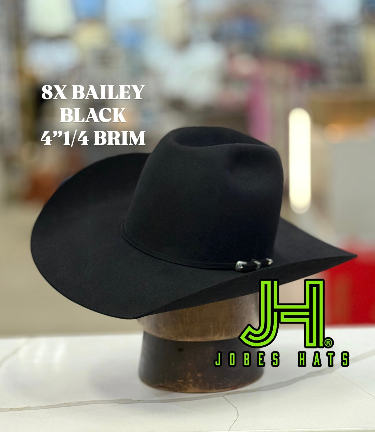 New Bailey 8X Black 6”Crown and 4’’1/4 Brim - Jobes Hats, LLC