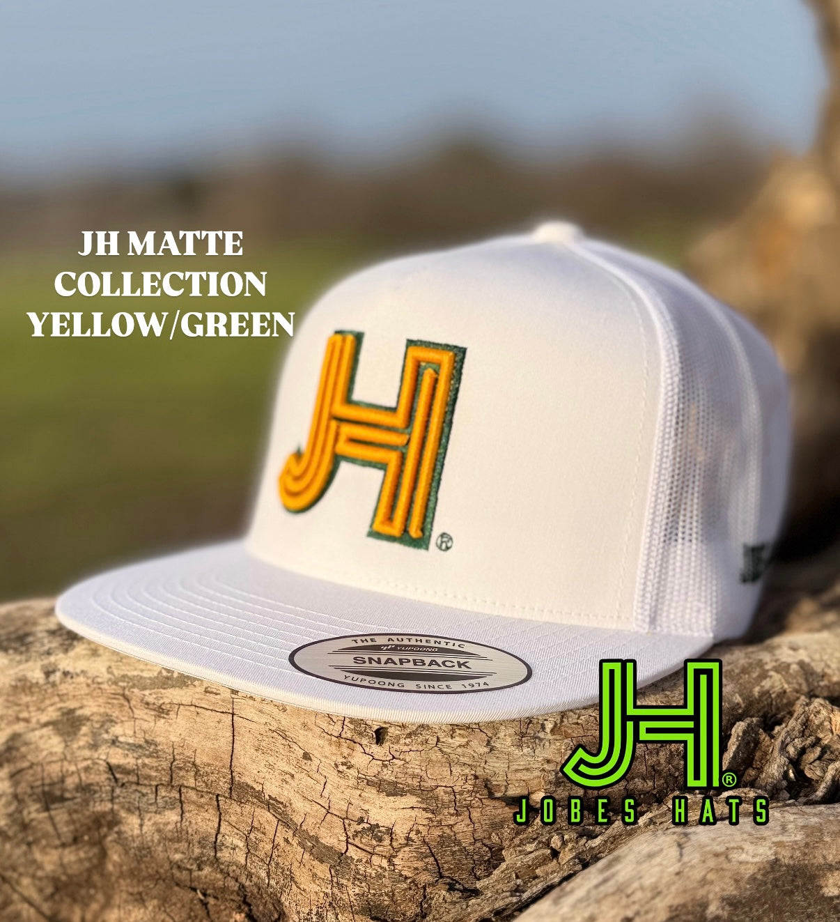 New 2025 JH Matte Collection All White Yellow/Green - Jobes Hats, LLC