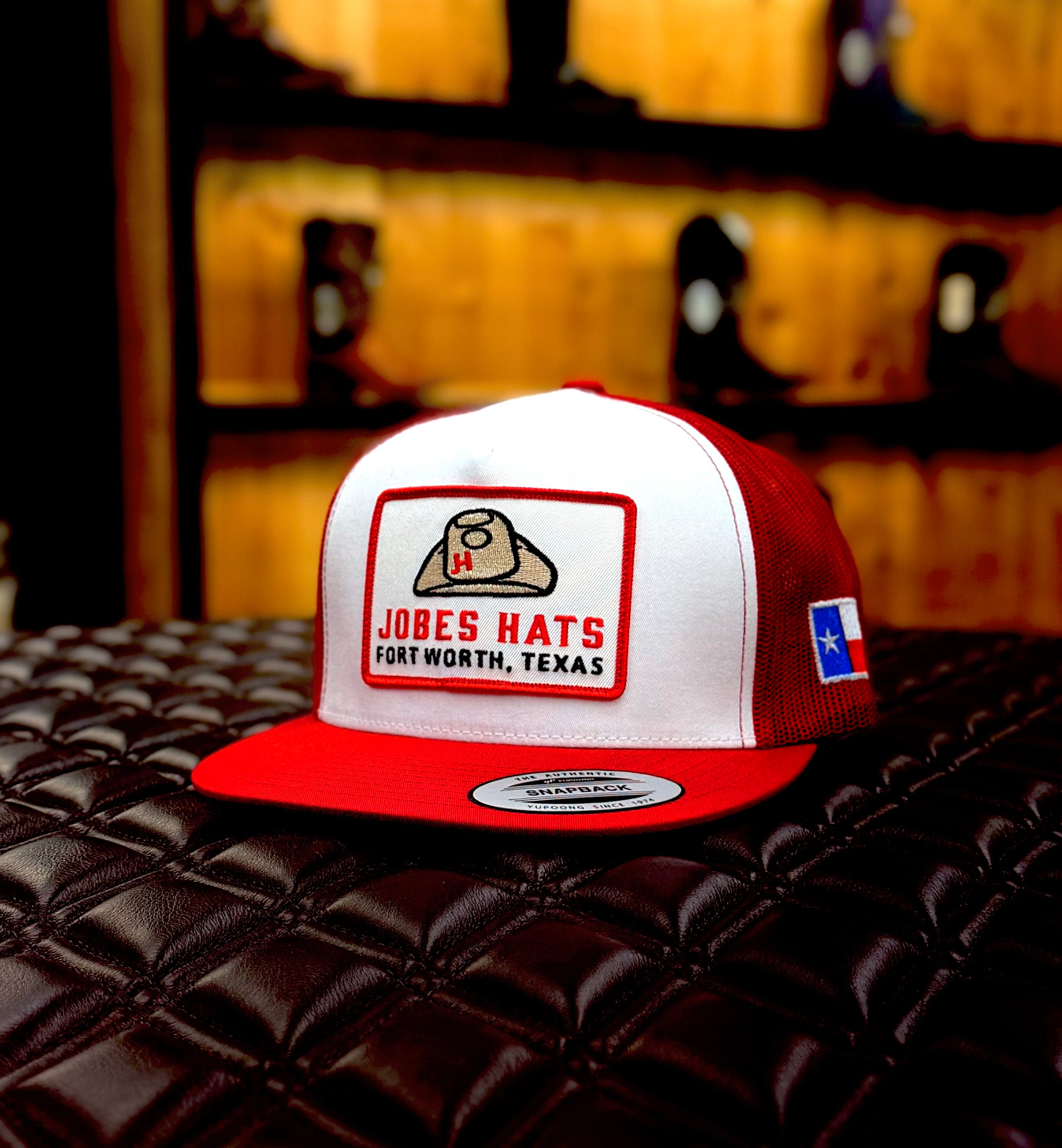 New 2026 JH Cap- White/Red with Red Retro Hat patch - Jobes Hats, LLC