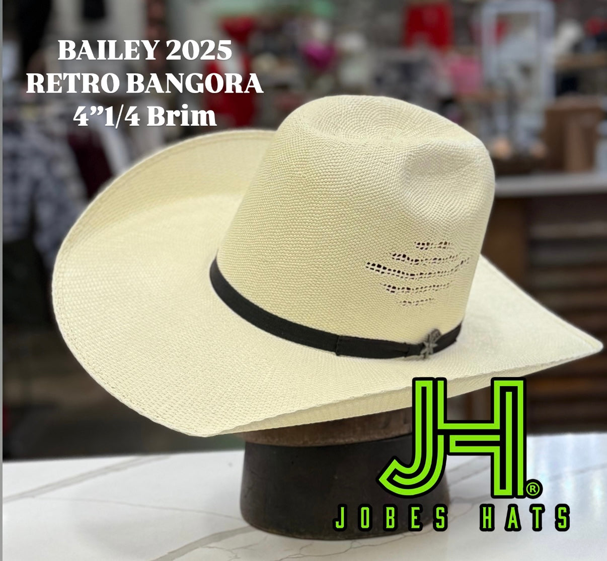 New 2025 Bailey “BANGORA RETRO” 4”1/4 brim (Comes open and flat) - Jobes Hats, LLC