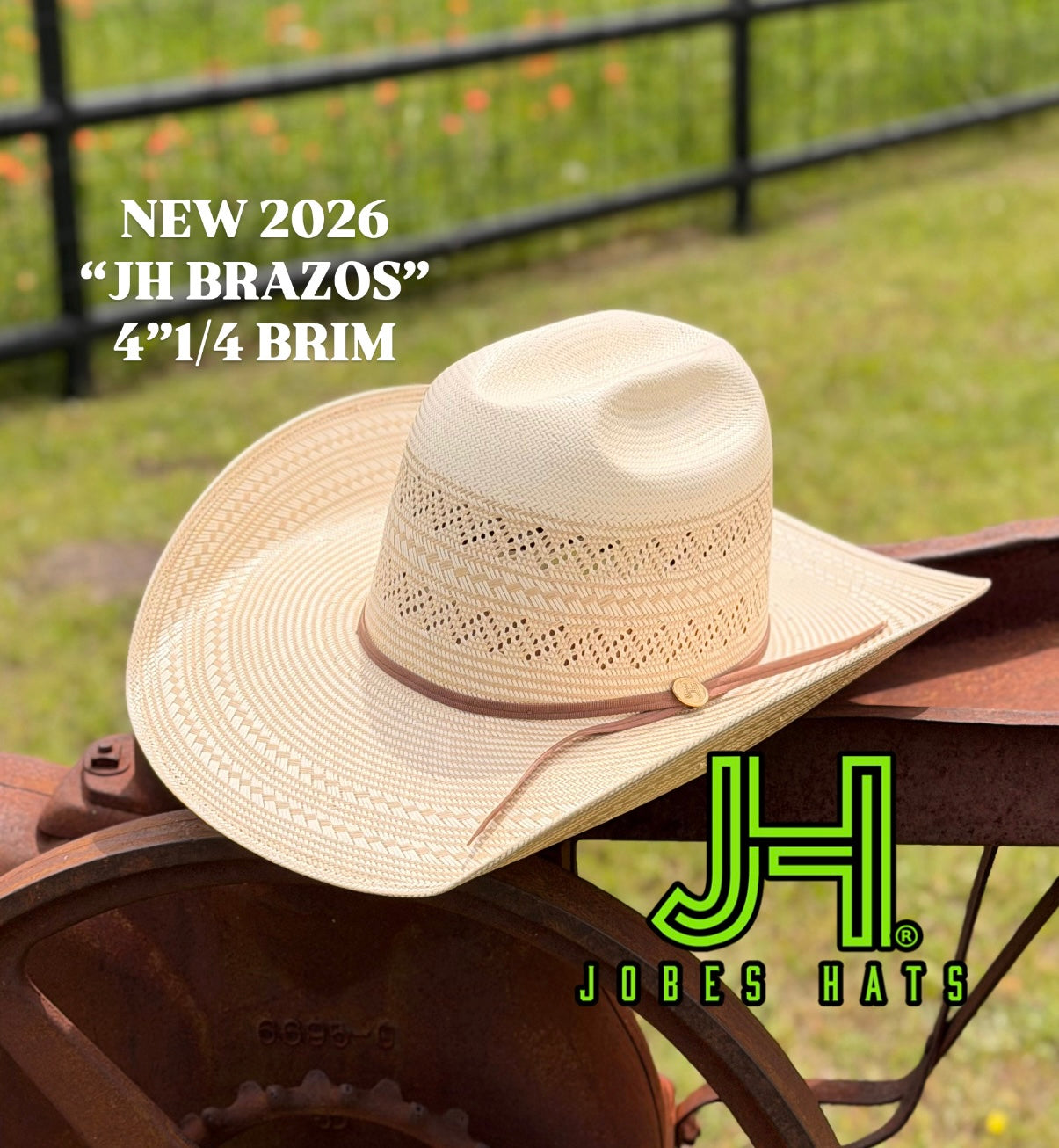 NEW 2026 JH Straw Hat “Brazos” 4”1/4 Brim