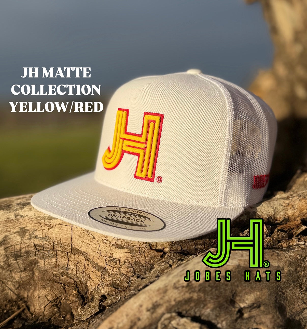 New 2025 JH Matte Collection All white Yellow/Red - Jobes Hats, LLC