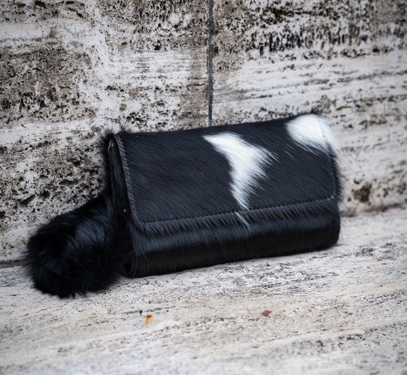 Tiff Rabbit Fur and Genuine Cowhide Purse