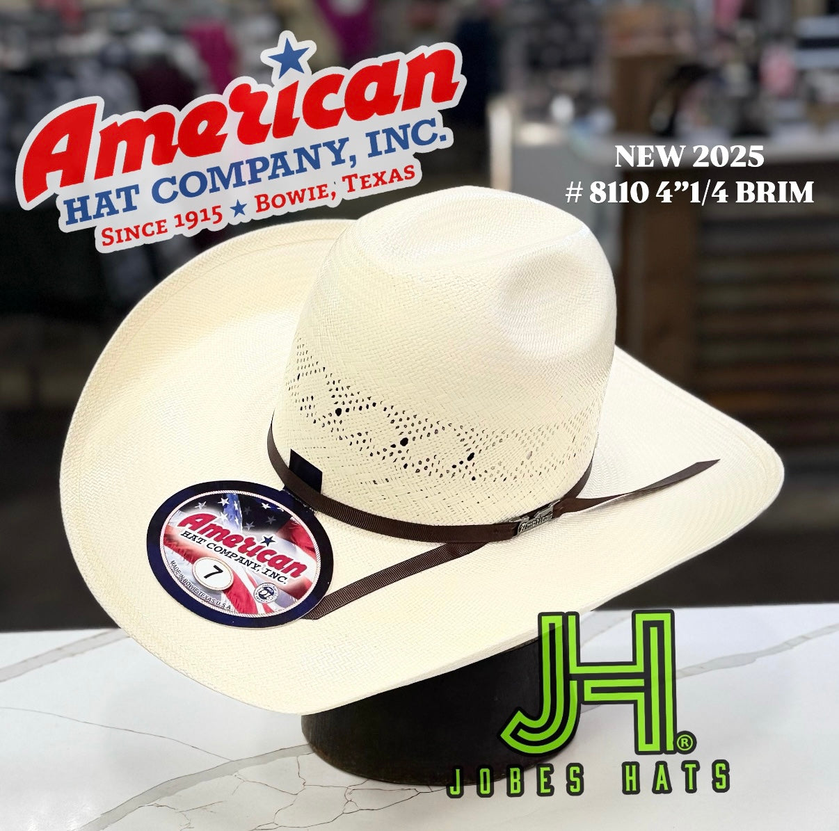 New 2025 American Hat 🇺🇸  #8110 R/O  4” 1/4 brim - Jobes Hats, LLC