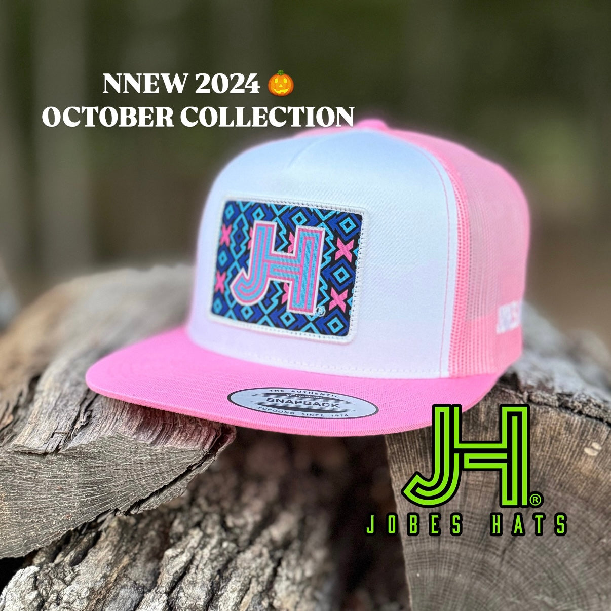2024 Jobes Hats- White/Pink Blue Pink X patch - Jobes Hats, LLC