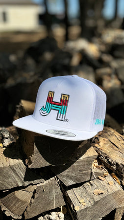 Jobes Hats Trucker - All White 3D Multi color charcoal outline - Jobes Hats, LLC