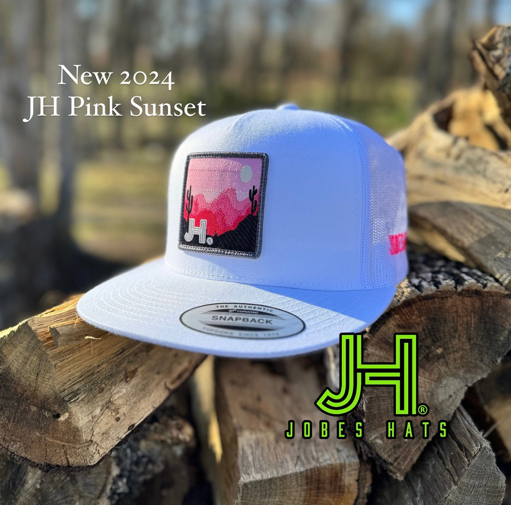 NEW 2024 JH Cap- All White JH Pink Sunset cap - Jobes Hats, LLC
