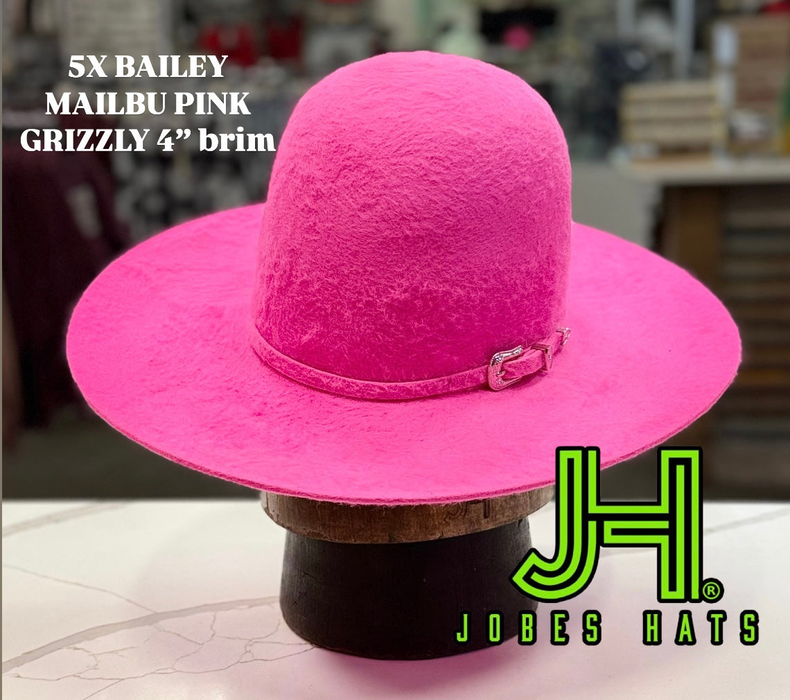 New 2025 Bailey 5X Fur Felt Malibu Pink Grizzly 4” Brim and 6” crown - Jobes Hats, LLC