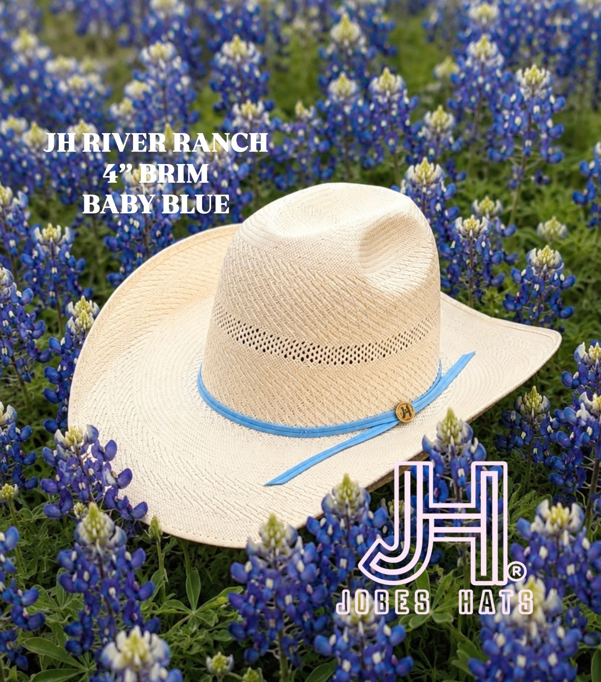 Jobes Hats Straw Hat “RIVER RANCH BABY BLUE” 4” Brim (Comes open and flat)