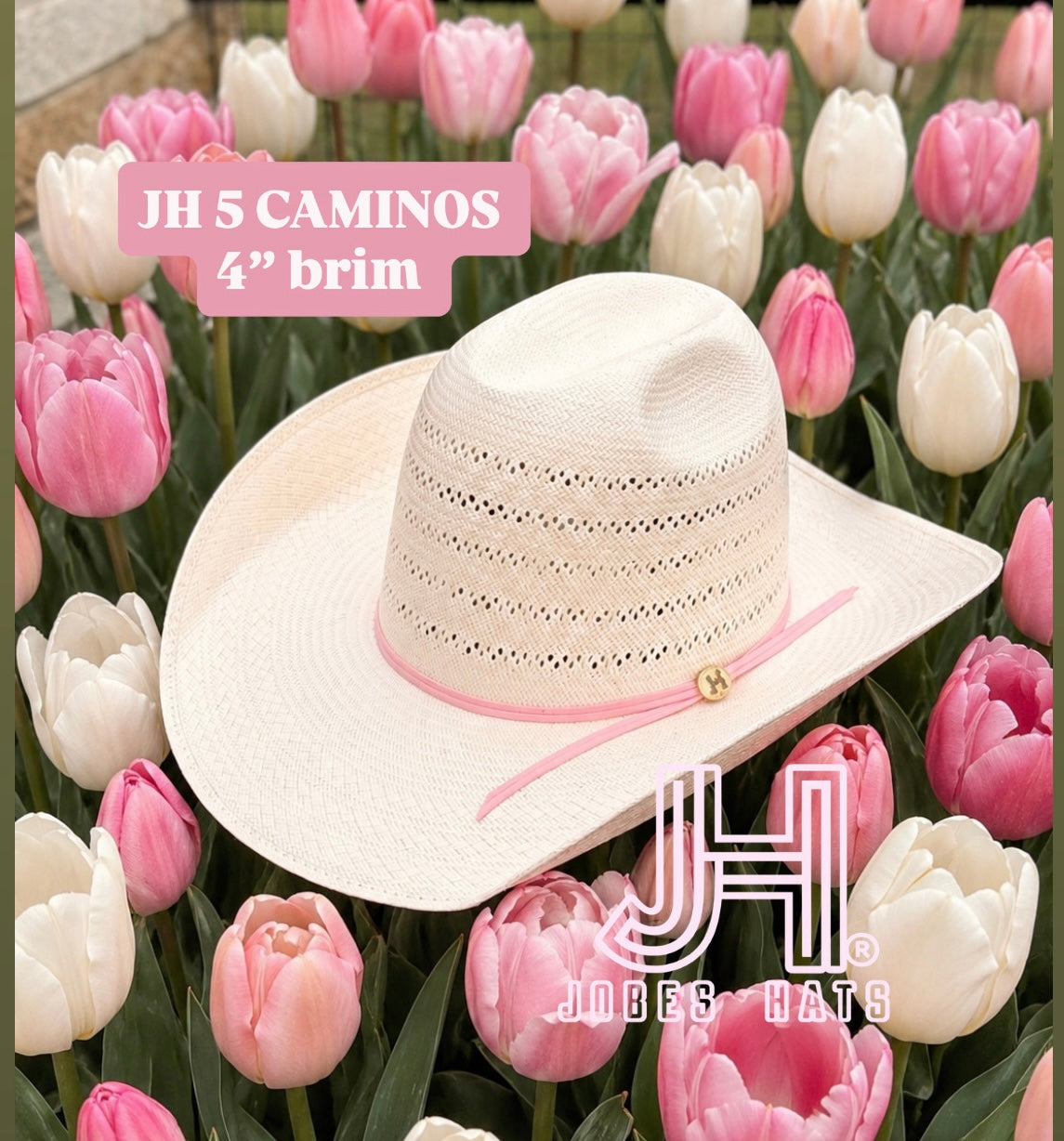 Jobes Hats Straw Hat “5 CAMINOS PINK” 4” Brim (Comes open and flat)
