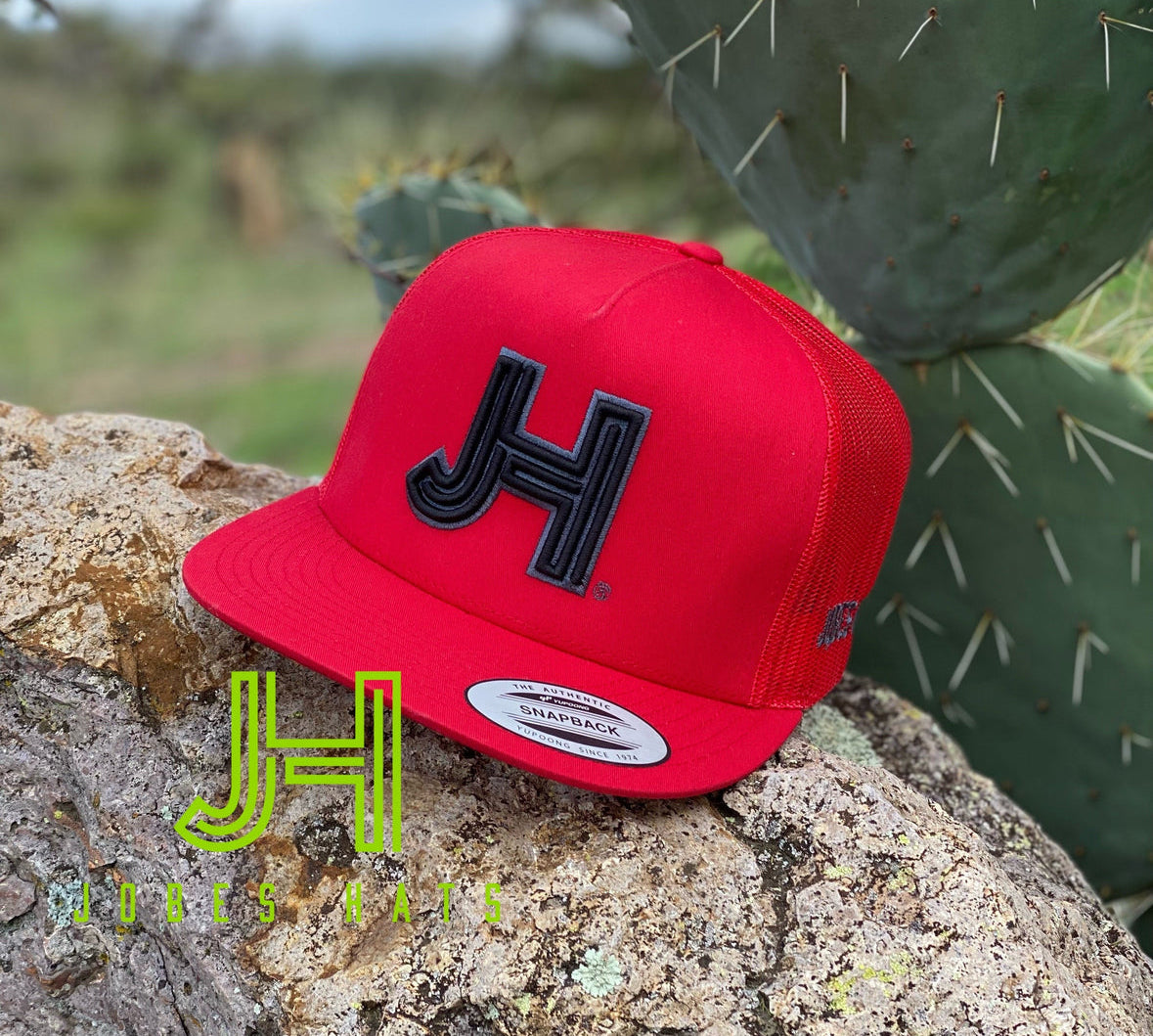 2022 Jobes Hats Trucker - All Red- 3D Black JH/Silver outline - Jobes Hats