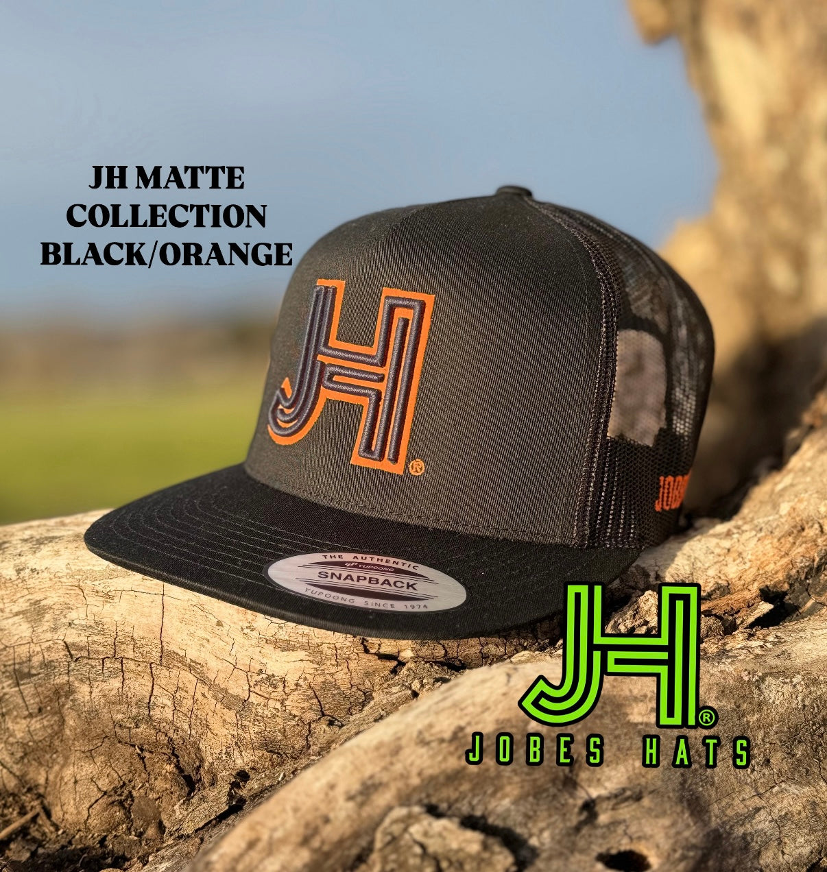 New 2025 JH Matte Collection All Black Black/Orange - Jobes Hats, LLC
