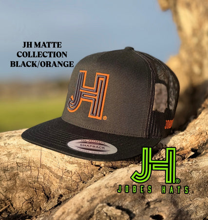 New 2025 JH Matte Collection All Black Black/Orange - Jobes Hats, LLC