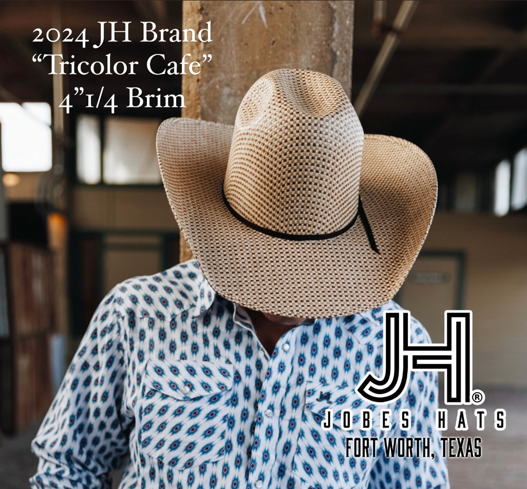 2024 Jobes Hats Straw Hat “Tricolor Cafe” 4”1/4 Brim (Comes open and flat) - Jobes Hats, LLC