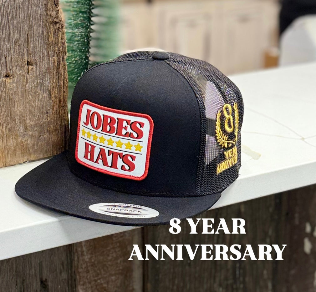 8 Year Anniversary JH cap - All Black with black patch - Jobes Hats, LLC
