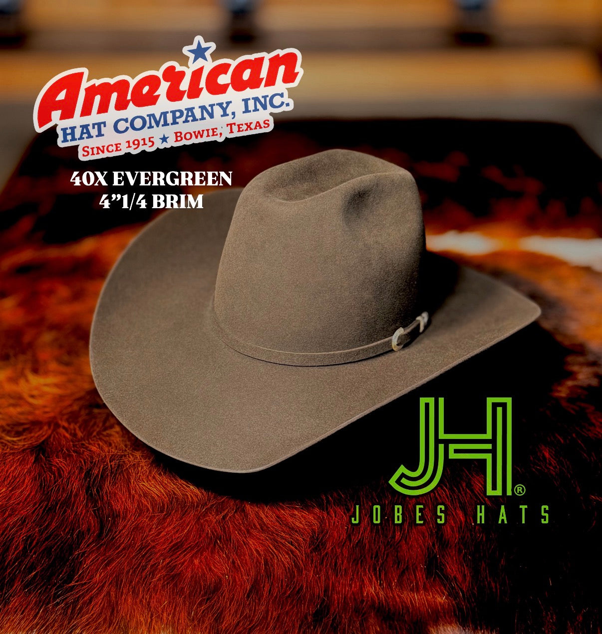 American Hat Co Felt 40X Evergreen 4" 1/4 Brim - Jobes Hats, LLC