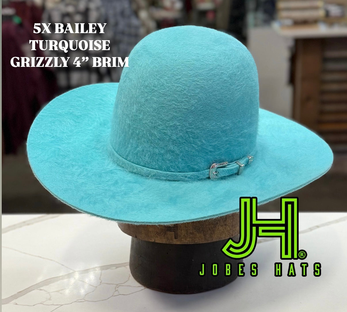 New 2025 Bailey 5X Fur Felt Turquoise Grizzly 4” Brim and 6” crown - Jobes Hats, LLC