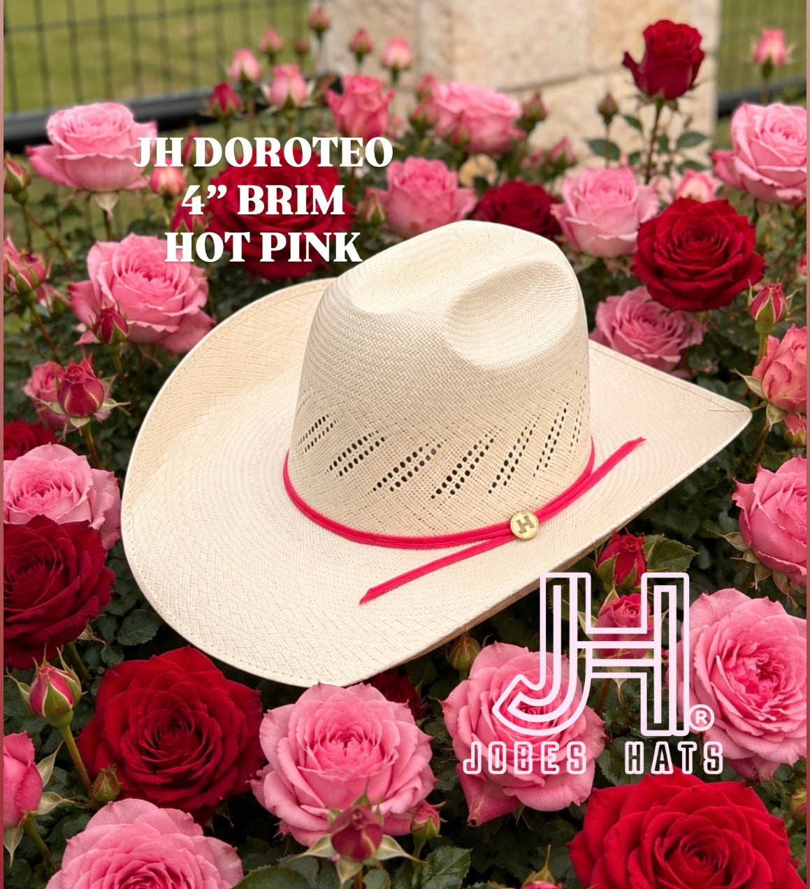 Jobes Hats Straw Hat “DOROTEO HOT PINK” 4” Brim (Comes open and flat)