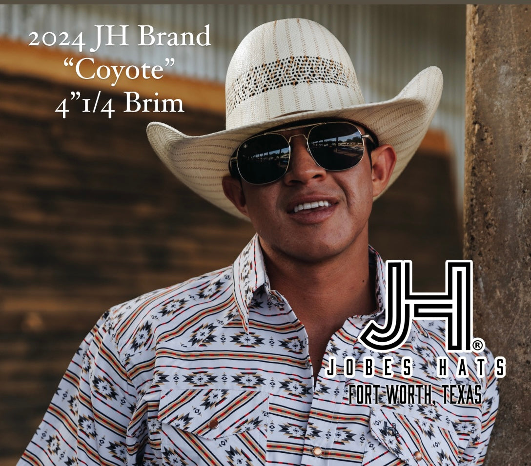 2024 Jobes Hats Straw Hat “Coyote” 4”1/4 Brim (Comes open and flat) - Jobes Hats, LLC