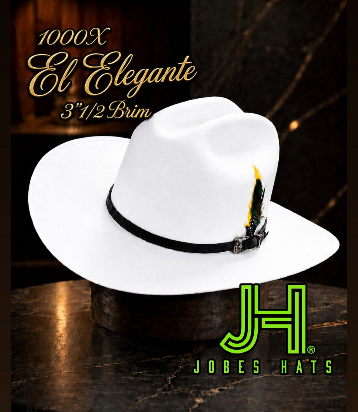 JH 1000X ‘’El Elegante” 3’’1/2 Brim (Real Ostrich Black band)