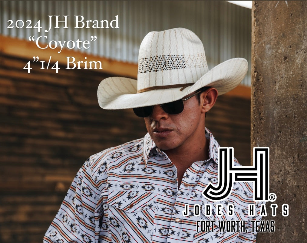 2024 Jobes Hats Straw Hat “Coyote” 4”1/4 Brim (Comes open and flat) - Jobes Hats, LLC