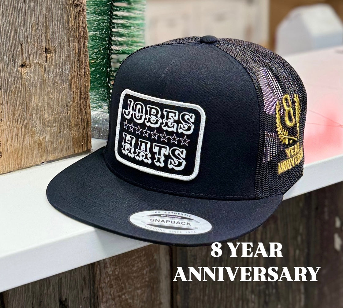 8 Year Anniversary JH cap - All Black with black patch - Jobes Hats, LLC