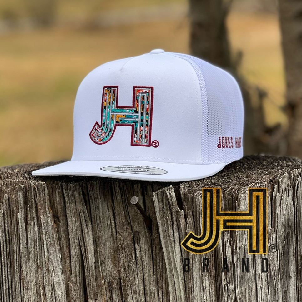 NEW Jobes Hats Trucker -All White JH Aztec Maroon Outline - Jobes Hats