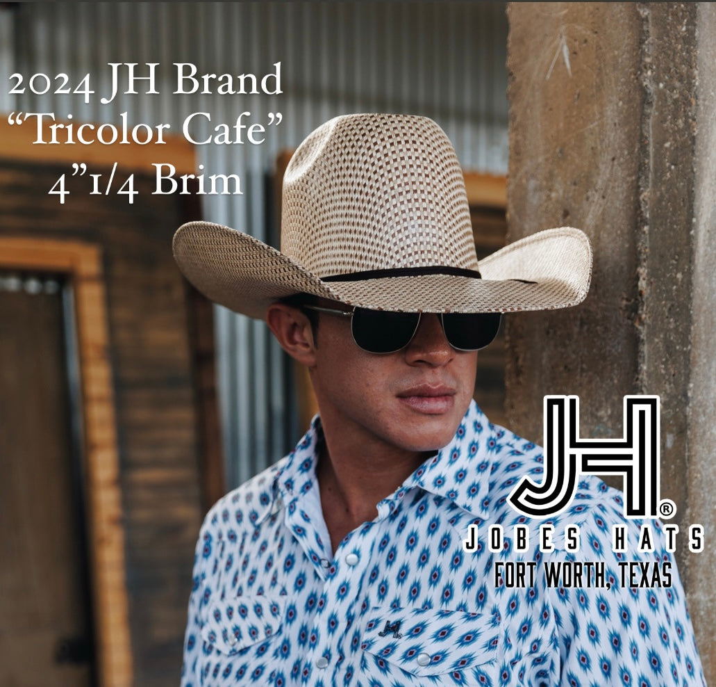 2024 Jobes Hats Straw Hat “Tricolor Cafe” 4”1/4 Brim (Comes open and flat) - Jobes Hats, LLC