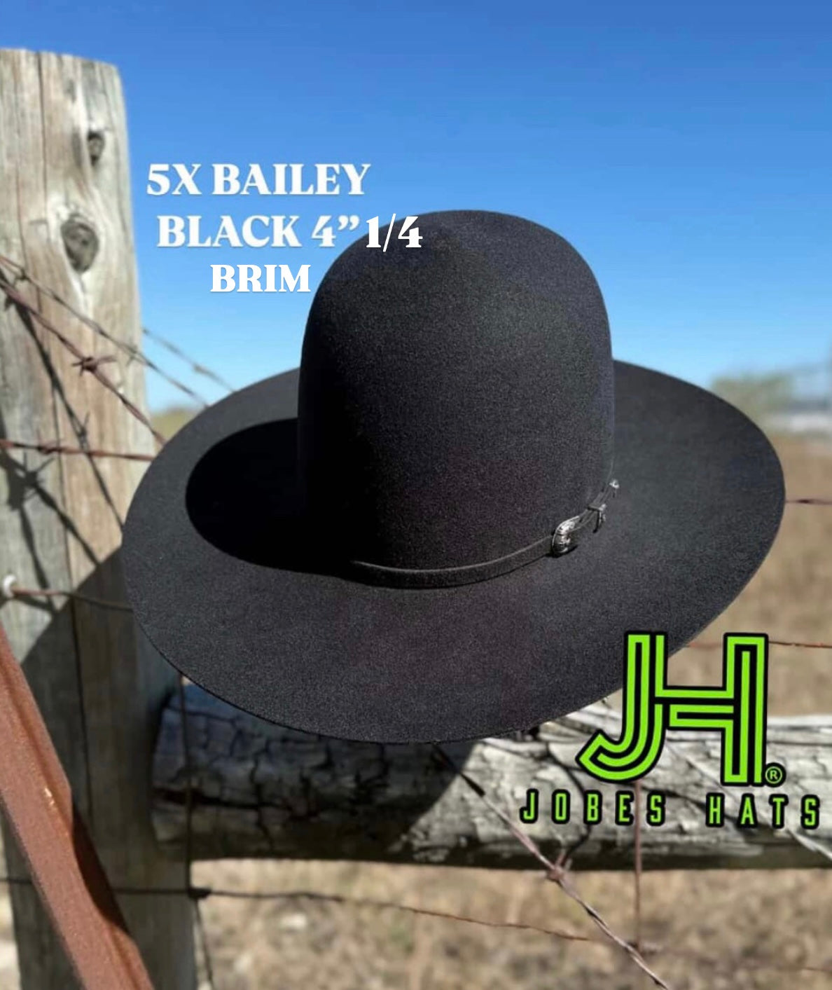 New 2025 Bailey 5X Fur Felt Black 4” 1/4 Brim and 6” crown - Jobes Hats, LLC