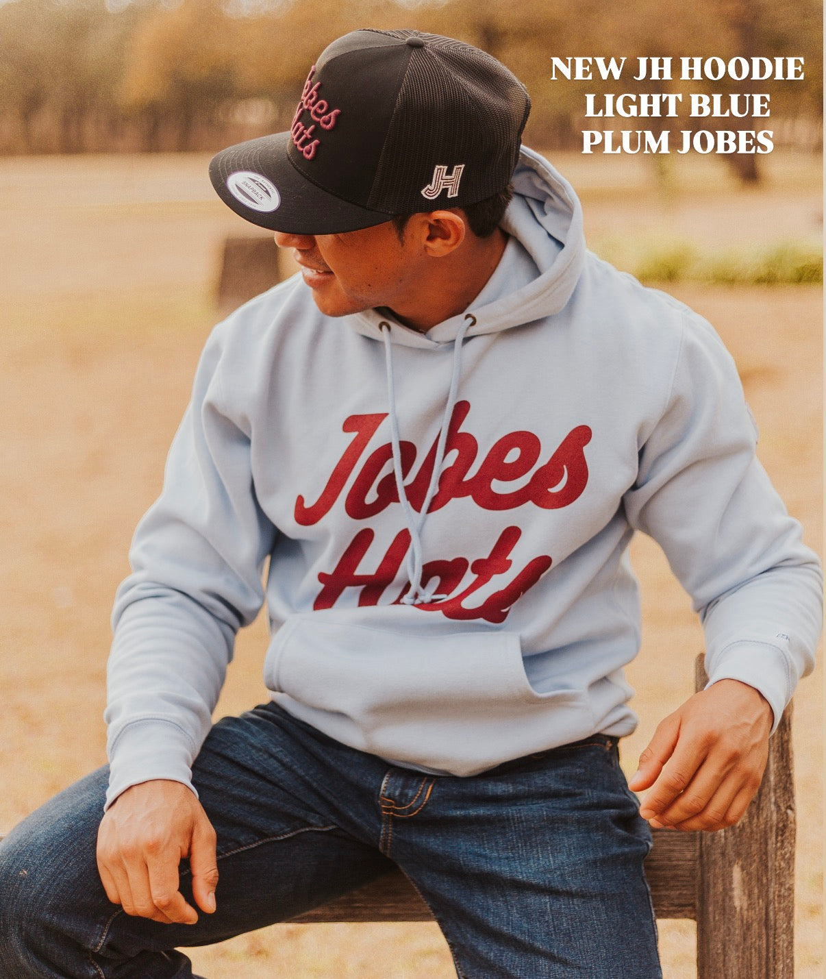 NEW JH Hoodie- Light Blue with Plum letters