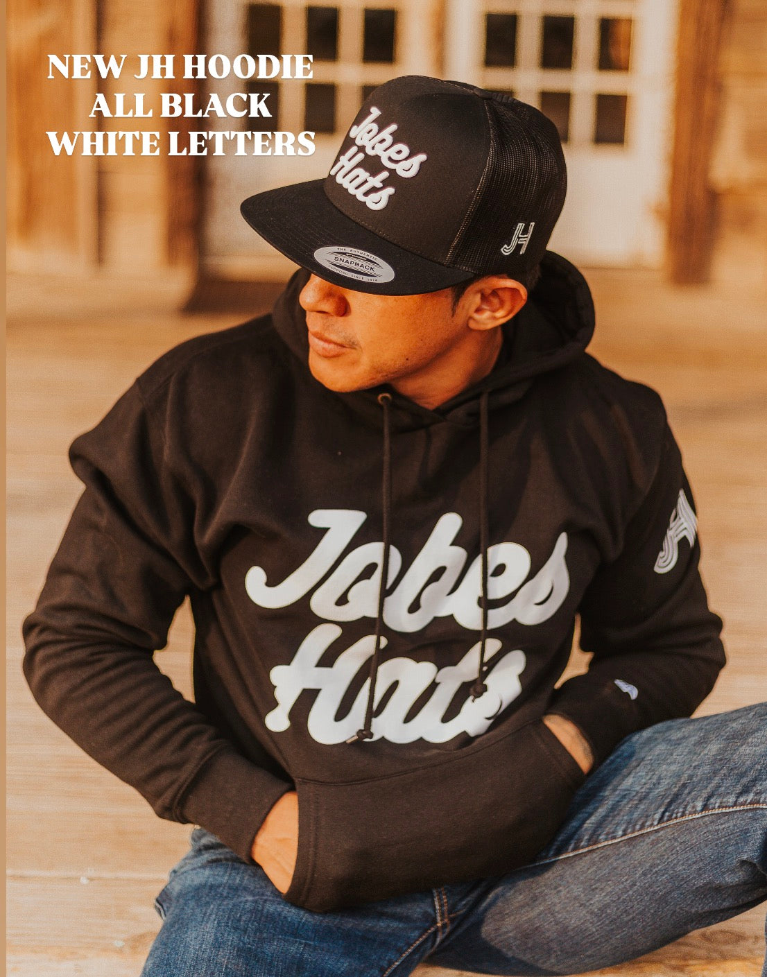 NEW JH Hoodie- All black with white letters - Jobes Hats, LLC