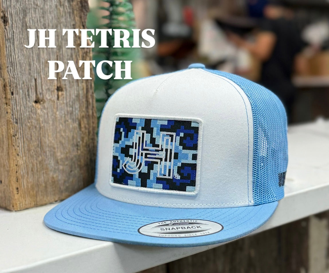 New 2024 JH cap- White/Baby Blue Tetris patch - Jobes Hats, LLC