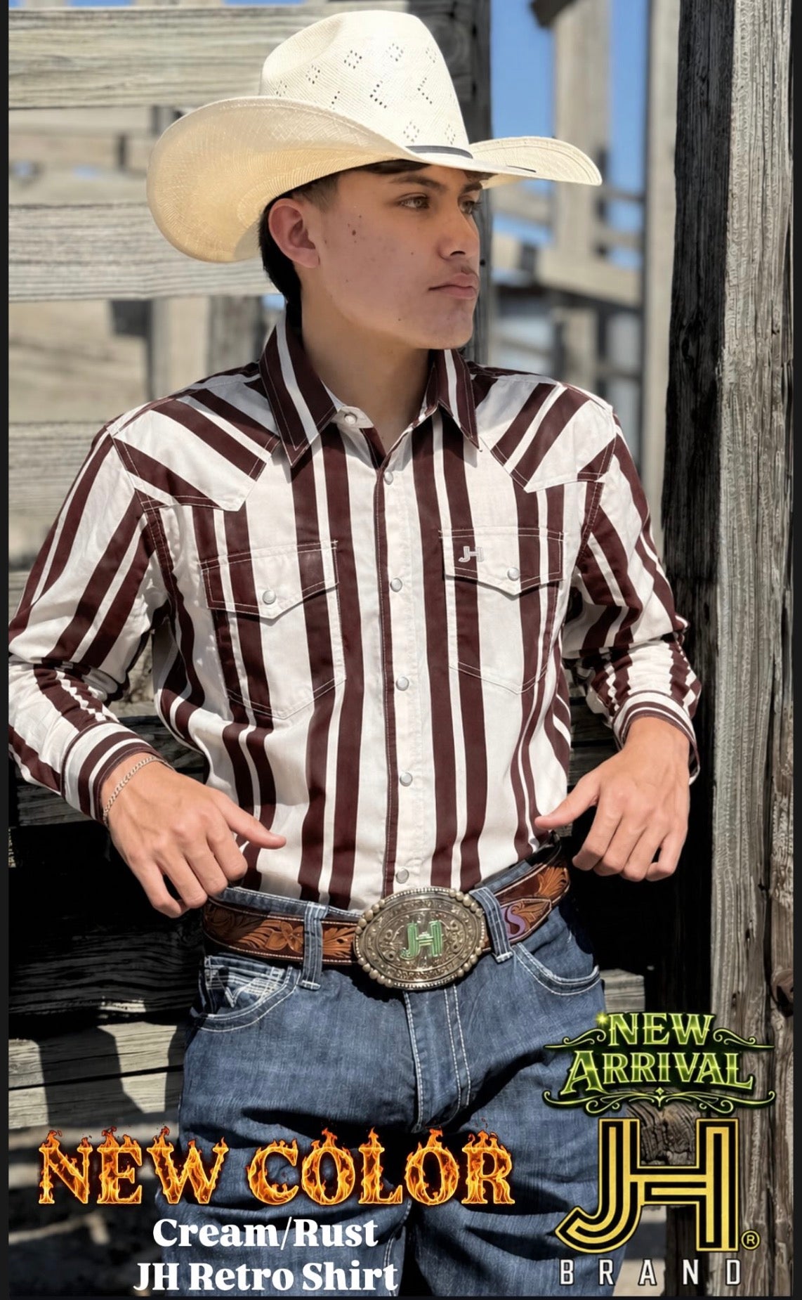 New JH Shirt Retro Collection Cream/Rust (Big Stripes)