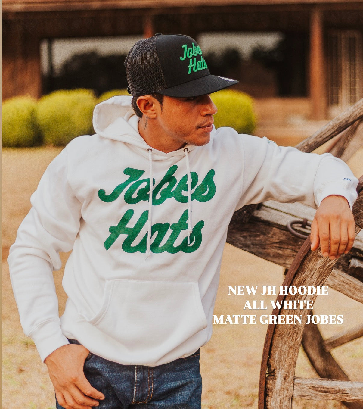 NEW JH Hoodie- All White with Green letters