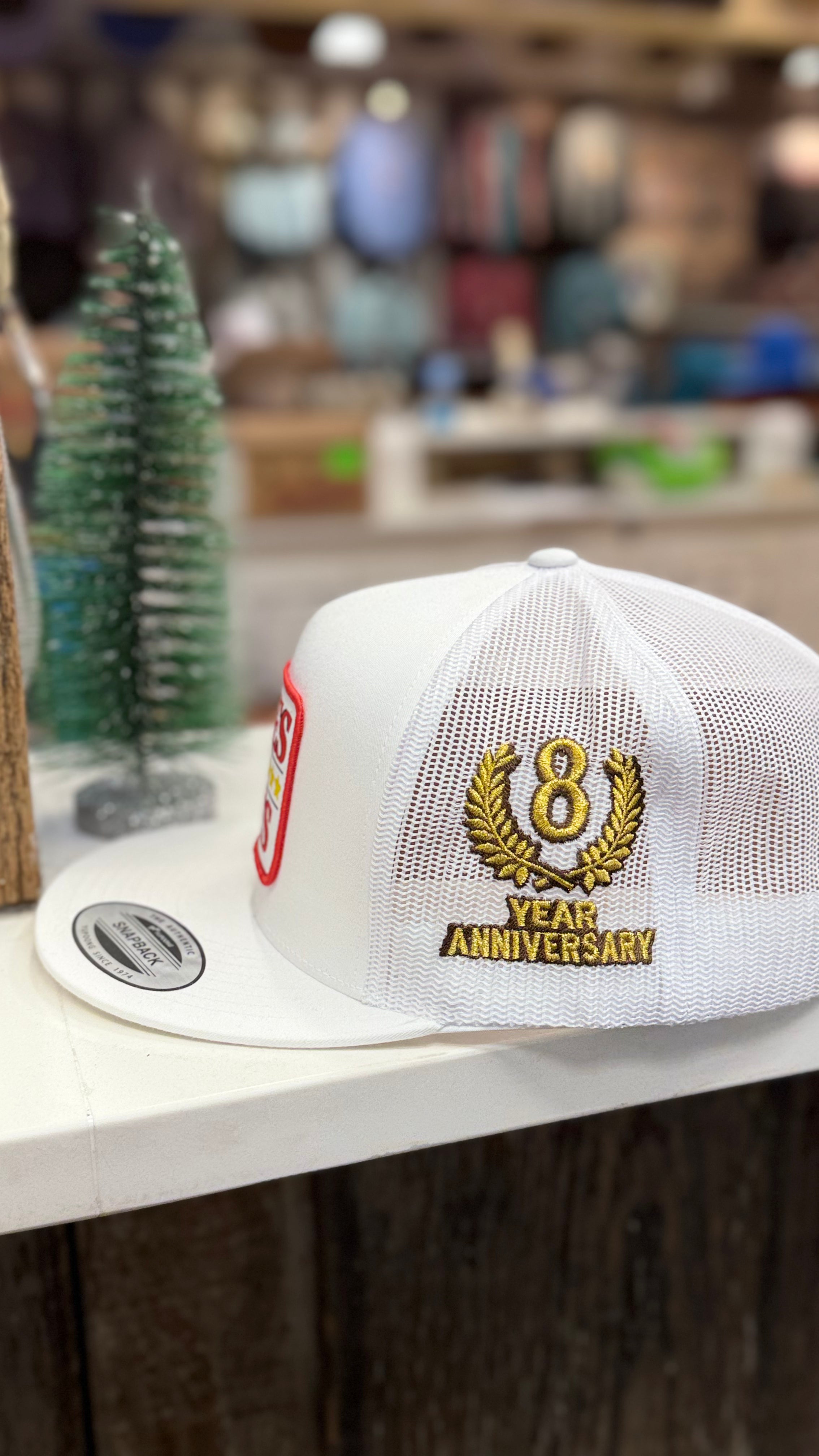 8 Year Anniversary JH cap - White/Red white patch - Jobes Hats, LLC
